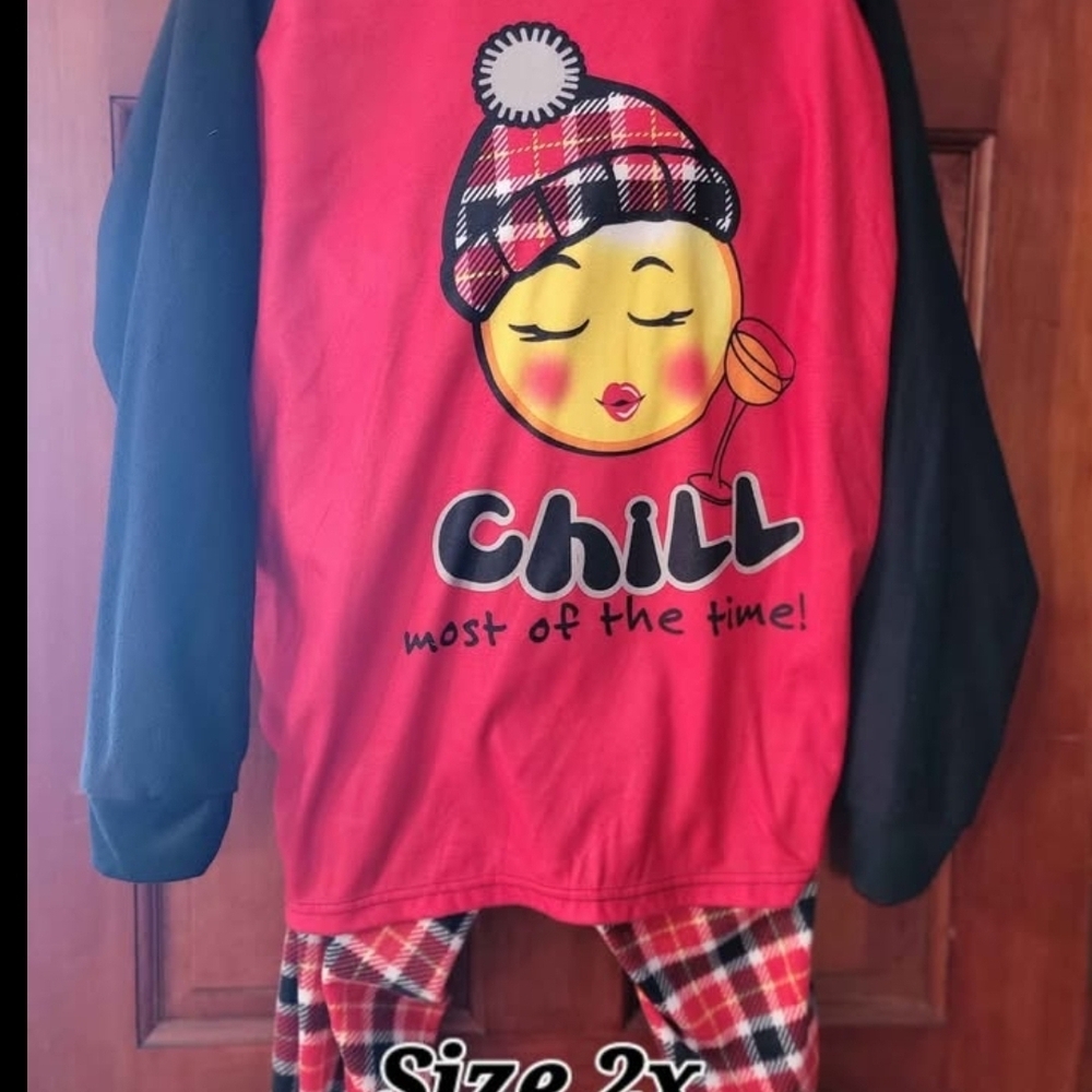 Christmas Women's Cozy Red and Black Emoji Pajama Set